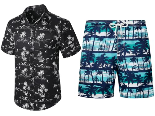 Mens Hawaiian Shirt Tropical Swim Trunks for Men Aloha Beach Summer Shirts and Shorts