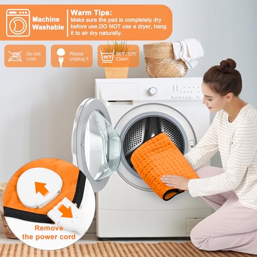 Image of Deepsoon Heating Pad,Electric Heating Pads for Back,Neck,Moist Heating Pad for Abdomen Shoulder Knee Legs,Dry /Moist Heat&Auto Shut Off,Mother's Day Birthday for Men and Women,Orange Black,33x17 Inch