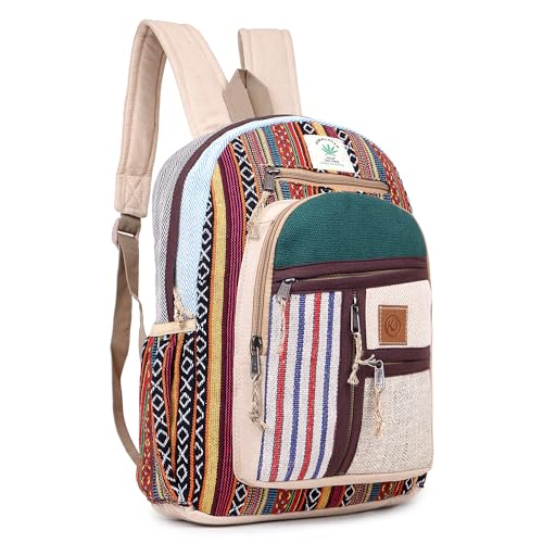 KayJayStyles Natural Handmade Large Multi Pocket Hemp Nepal Backpack (BKPK-7)