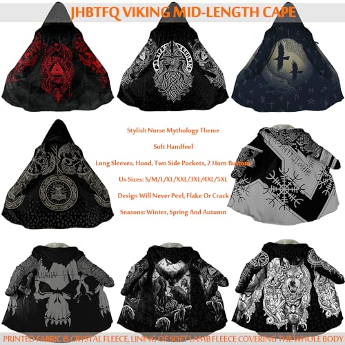 JHBTFQ Manteau de Mythe Nordique d'hiver à Capuchon en Cachemire épais et Chaud pour Cosplay Viking Berserker pour Hommes et Femmes,Viking Symbols,3XL – vue 7