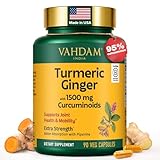 VAHDAM Extra Strength Turmeric Ginger Supplement with 1500mg Curcuminoids per Serving | Added Piperine for Better Absorption | Supports Joint Health and Mobility | 90 Veg Capsules