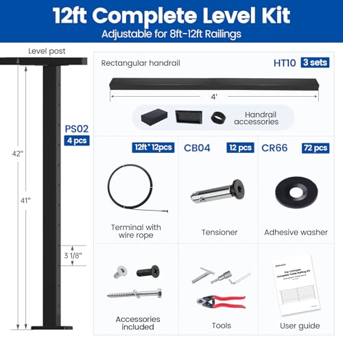 Muzata 8-12ft Pre-Crimped Complete Cable Railing Kit for Decks 42in RC03 by Muzata - Used condition - Image 2