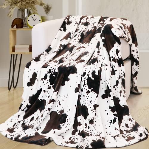 Fleece Cow Print Throw Blanket, Super Soft Flannel Cozy Cow Blankets for Adults, Lightweight Fuzzy Cow Blankets for Couch Sofa Bed Office, Throw Size Warm Plush Blankets for All Season 50"×60"