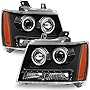 AKKON - For [Dual LED Halo Ring] 2007-2014 Chevy Suburban | Tahoe | Avalanche Black Housing Projector Headlights Lamps Pair