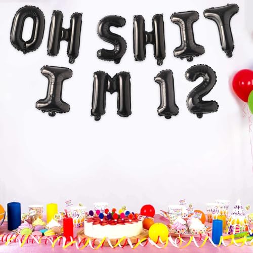 Image of Oh I'm 12! Latex Balloons 16 Inch Black Hallo Twelve Cheers to 12 Years Old Theme Decor for Man Woman Happy 12th Birthday Party Photo Studio Prop Flag Decorations Favors Supplies
