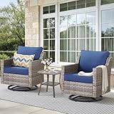 buenhomino 3 pieces patio furniture set high back swivel patio chairs set of 2 with outdoor side table patio table and chairs set for porch deck balcony garden grey blue