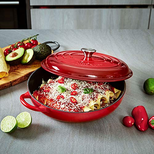 Uno Casa Enameled Cast Iron Skillet - Casserole Dish with Lid - 3.7 Quart Enamel Cookware Pot - Enameled Cast Iron Dutch Oven with Lid