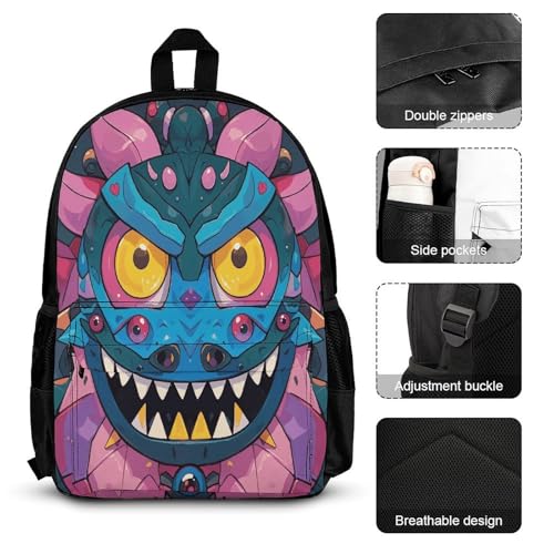 3-in-1 Backpack Combination Set Monster Eyes Print 3Pcs Backpack Sets Travel Daypack with Lunch Bag And Cosmetic Bag3