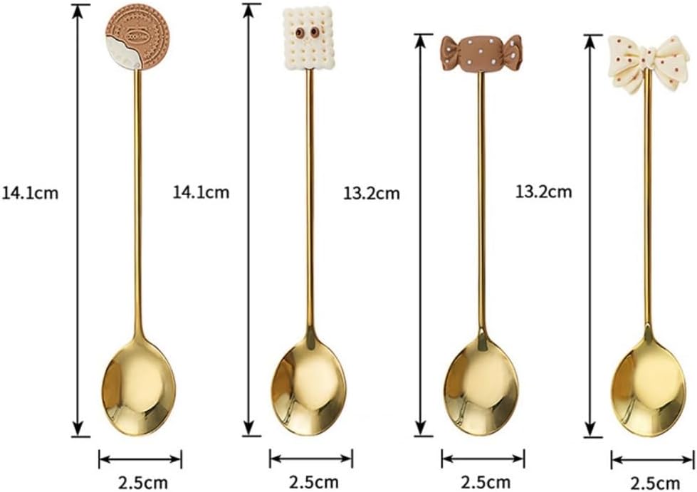 Spoons, Spoons 4-Pack Stainless Steel Dessert Spoon Cute Cartoon Biscuit Home Ice Cream Spoon Stirring Coffee Spoon