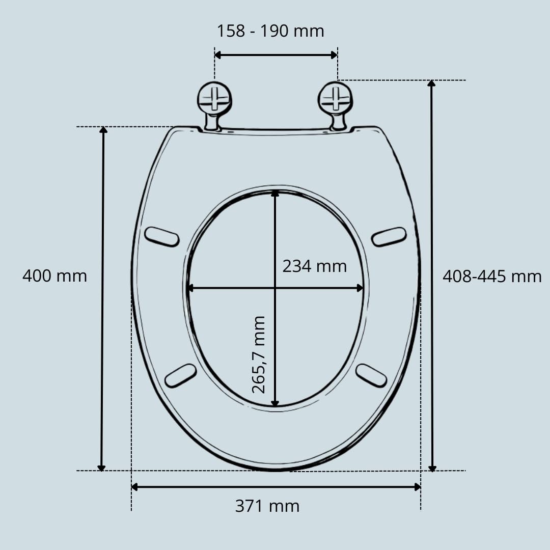 Toilettendeckel mit Absenkautomatik | WC Sitz Oval aus Holz MDF | Antibakterielle BioCote Beschichtung | Abnehmbar (Quick Release) | Standardmaß | Top-/Bottom-Fix Montage | Klodeckel Hellgrau