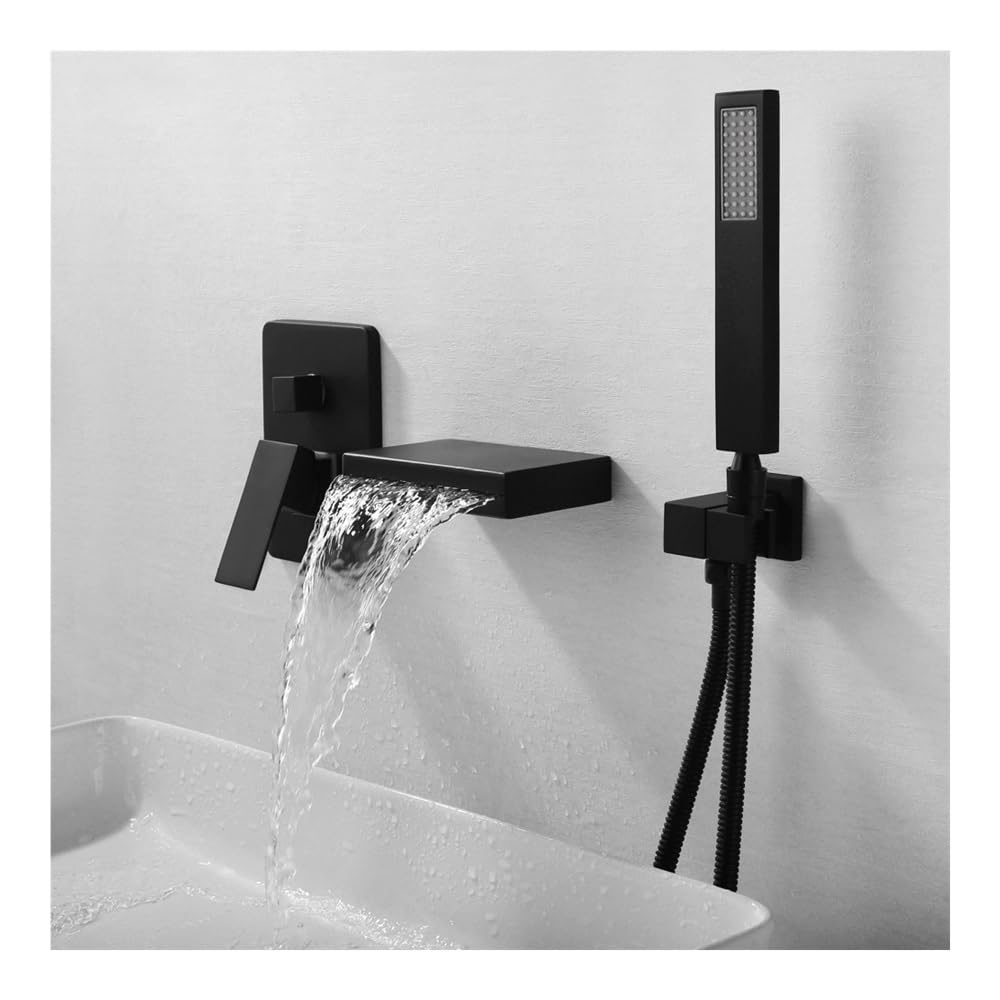 Blyqxs Black In-Wall Led Waterfall Bathtub Faucet Concealed Le-7402