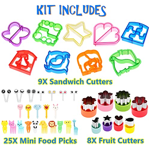 Fungyand Sandwich Cutter Set, 45 In 1 Bento Box Accessories Kit Includes Sandwich Bread Cutters, Fruit Cutter, Animal Food Picks, Rice Ball Maker, Easy To Use, Fun For Bento Lunch Box #TOP1