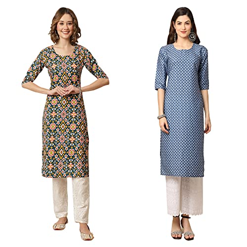 Image of Pinkmint Women's Crepe Digital Print Straight Kurta [Pack of 2]