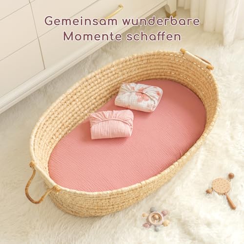 Yukkidds Baby Spannbettlaken Musselin 3er Pack 81x41cm, aus 100% Baumwolle, Ultraweich & Atmungsaktiv, Bettlaken für Beistellbett, Kinderwagen & Babybett Rosa Blumen