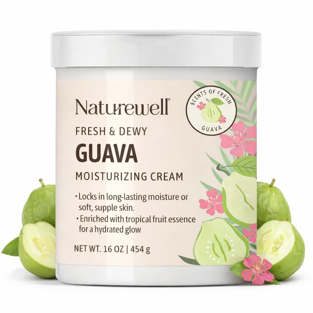 NATURE WELL Guava Body Cream, Moisturizing Cream for Dry Skin, Hydrating Body Moisturizer with Tropical Fruit Essence, Fresh Guava Scent, Glow-Enhancing Formula, 16 Oz