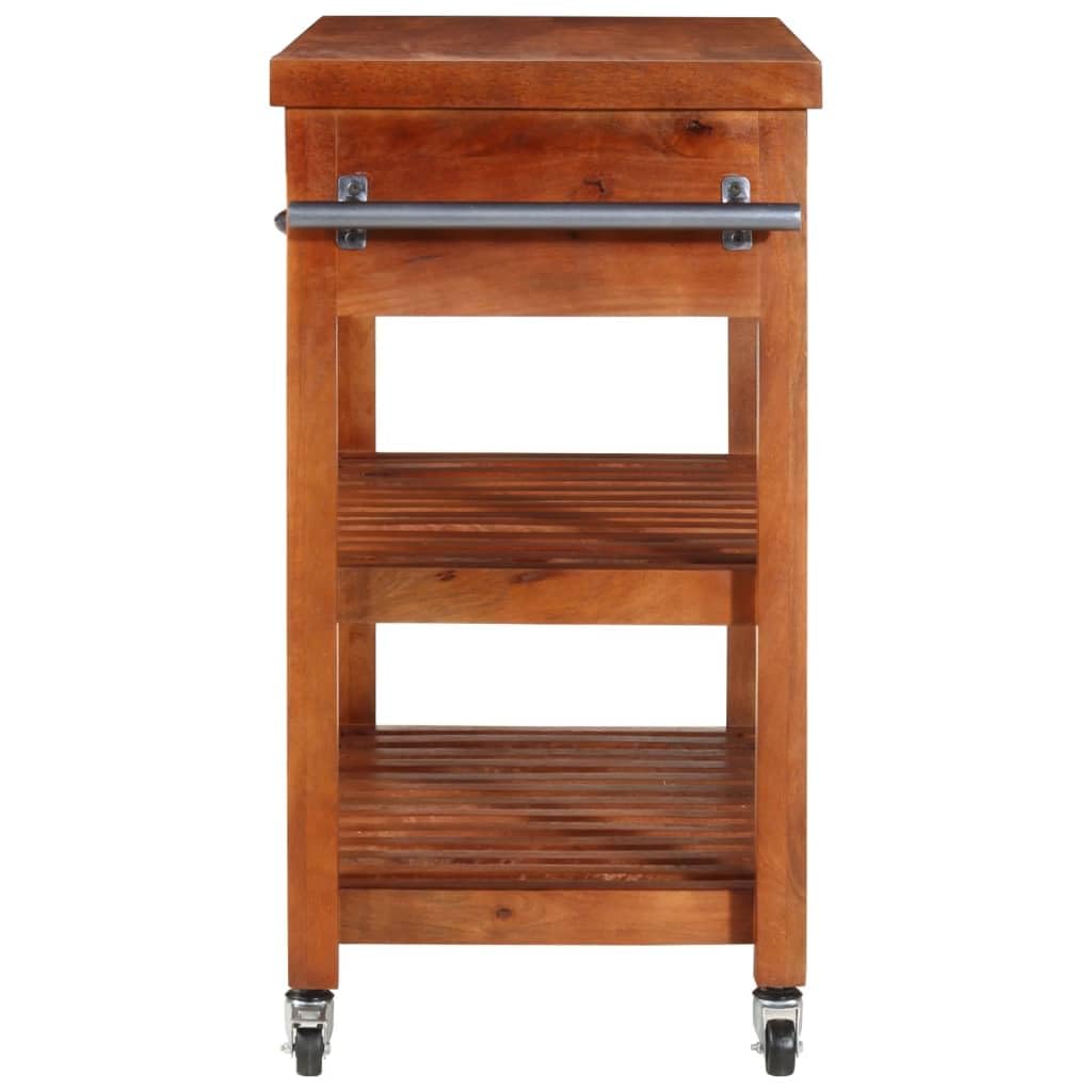 Générique Vintage wózek kuchenny z litego drewna akacjowego 100 x 48 x 89 cm, z 4 kółkami, w tym 1 zamykany, szufladami i półkami do przechowywania, boczny wieszak na ręczniki, stabilny