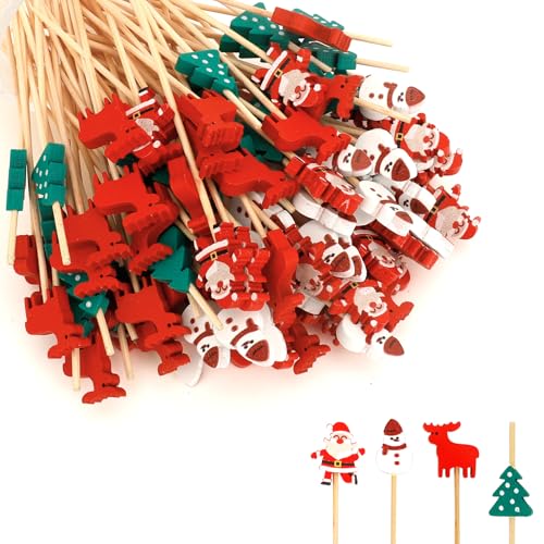 Christmas Toothpicks For Appetizers, 100 Pcs Christmas Cocktail Picks, Christmas Picks For Food, Xmas Decorative Bamboo Food Sandwich Skewers Drinks Dessert For Christmas Party Decoration Supplies