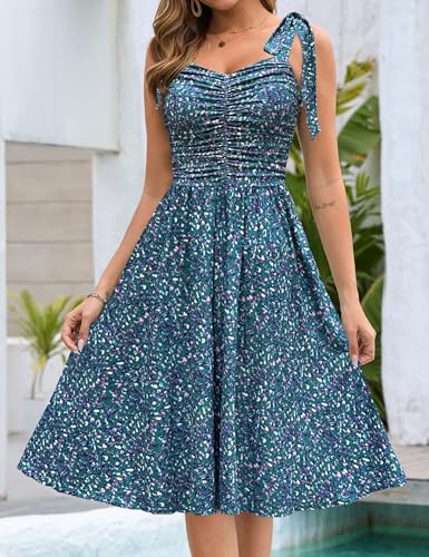 Image of Kranda Women 2026 Summer Casual Spaghetti Strap Sundress V Neck Sleeveless Flowy Boho Floral Midi Dress with Pockets