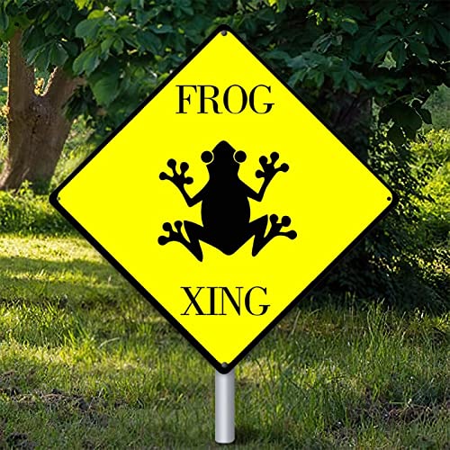 Plaque de signalisation Frog Xing en métal jaune rétro de 38x38 cm pour jardin