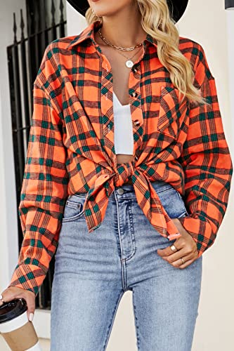 Image of CHYRII Womens Button Down Flannel Shirts Long Sleeve Plaid Shackets Business Casual Blouse Top