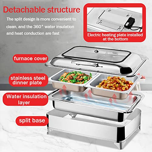 Aprilhp 9L Chafing Dish Buffet Set Stainless Steel Buffet Servers And Warmers With Visible Furnace Cover Electric Food Warmers For Catering Event Parties Buffet (Size:3*Hot Plate) #TOP18