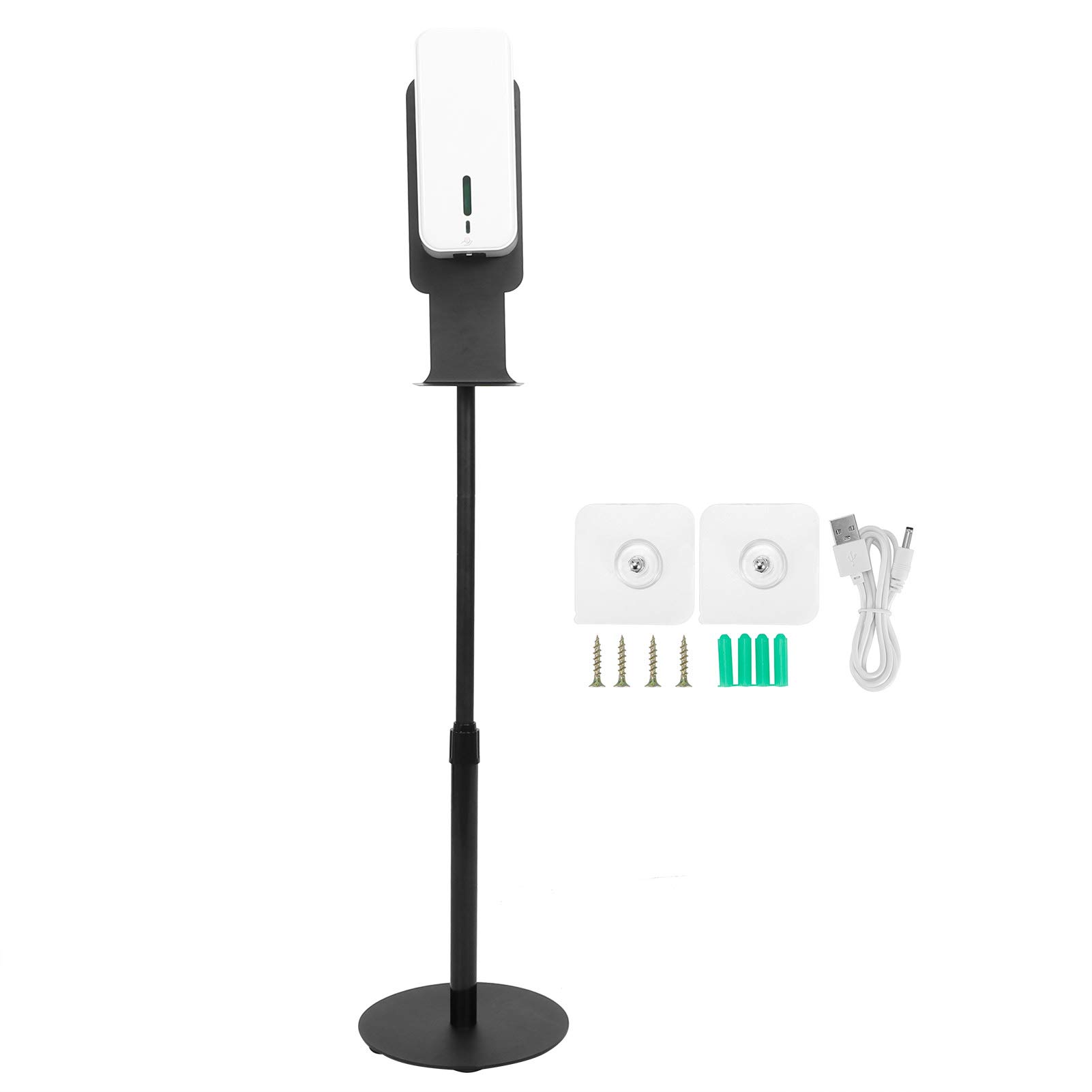 Dispensador de jabón grande de 1500 ml, sin contacto, para lugares públicos, altura ajustable, dispensador de suelo vertical negro (modelo de pulverización 9004G+108)