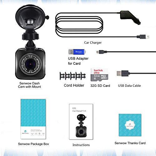 Senwow Mini Dash Cam (32GB Card Included) 1080P Full HD Car Camera 2” LCD Driving Video Recorder 170° Wide Angle… - Image 8