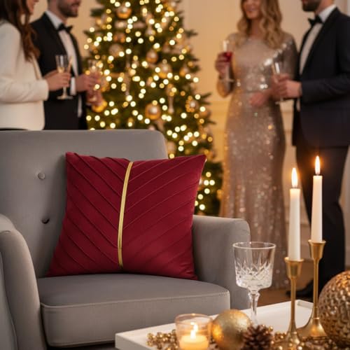 Image of Velvet Throw Pillow Covers 24x24 inch Pack of 2 Gold Decor Red