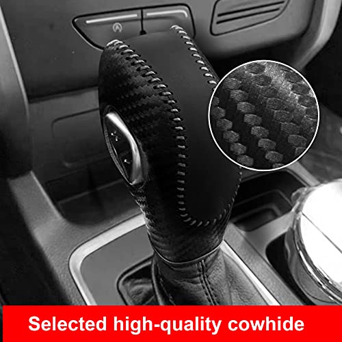 Veeviiy Black Genuine Leather Gear Shift Knob Cover For Ford Focus 2012-2016/ Ford Fiesta 2014-2016/ Ford Fusion S Se Escape Transit C-Max 2013-2016/ Fusion Gear Shift Cover Automatic Accessories #TOP1