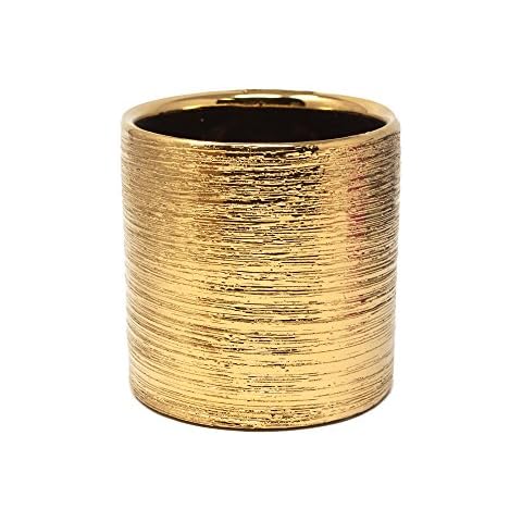 Homeford Scratched Cylinder Ceramic Floral Vase, Gold, 3-3/4-Inch x 4-Inch Cover