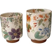 京焼　夫婦湯呑み　陶葊窯　　白掛彩草花 白掛彩草花お茶呑茶碗 陶あん 椿単品 - 京焼清水焼 松韻堂