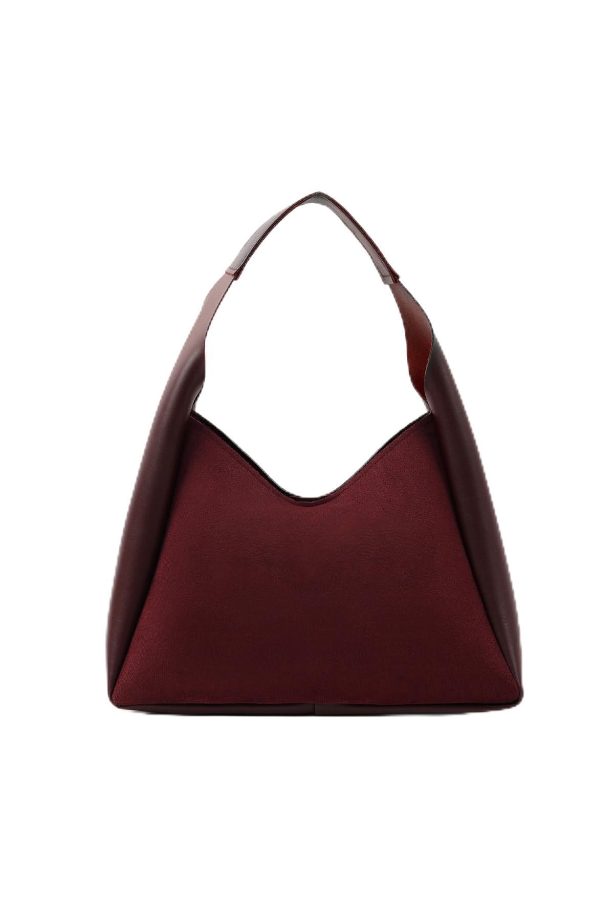Bordo Süet SHK19 Suni Deri, Çıtçıtlı, Tek Bölmeli, Fermuarlı Makyaj Çantalı, El, Kol ve Omuz Çantası Bordo Süet