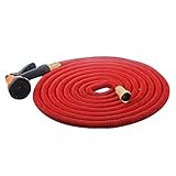 MALLCROWN Expanding Hose,Strongest Expandable Garden Hose Double Latex Core Solid Brass Connector with 8 Pattern Spray Nozzle (50ft, Red)