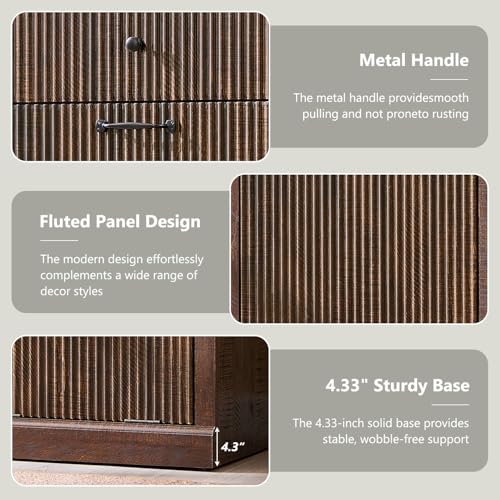 Image of IFBUY Double Tilt Out Laundry Hamper Cabinet, Modern Trash Cabinet, Brown