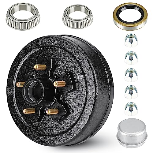 Image of Trailer Brake Drum Kit, 5-Hole, 4.5 inch Bolt Circle Brake Drum for 3500 lb Axles, Replacement Brake Hub Drum Assembly for Rvs, Trailer and Semi Truck