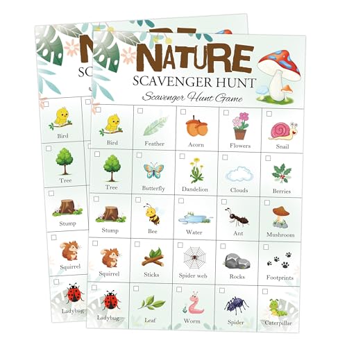 30 Pcs Nature Scavenger Hunt Cards - Outdoor Activity Game