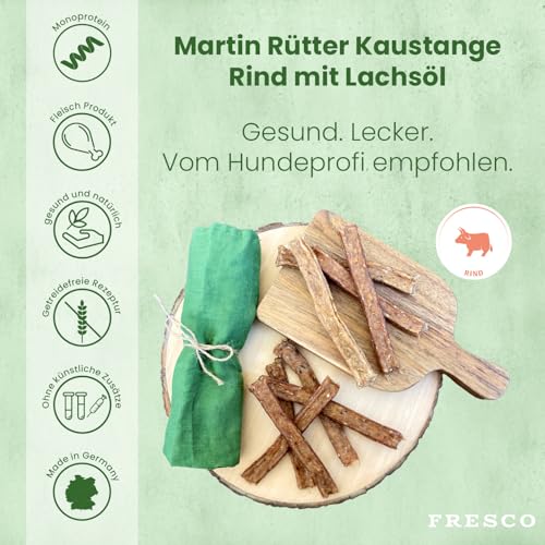 Fresco Martin Rütter Kaustange Rind & Lachsöl | 150 g | Ergänzungsfuttermittelsnack für Hunde | Zur Unterstützung des Kautriebs & der Zahnpflege | Wertvolle Omega-3-Fettsäuren