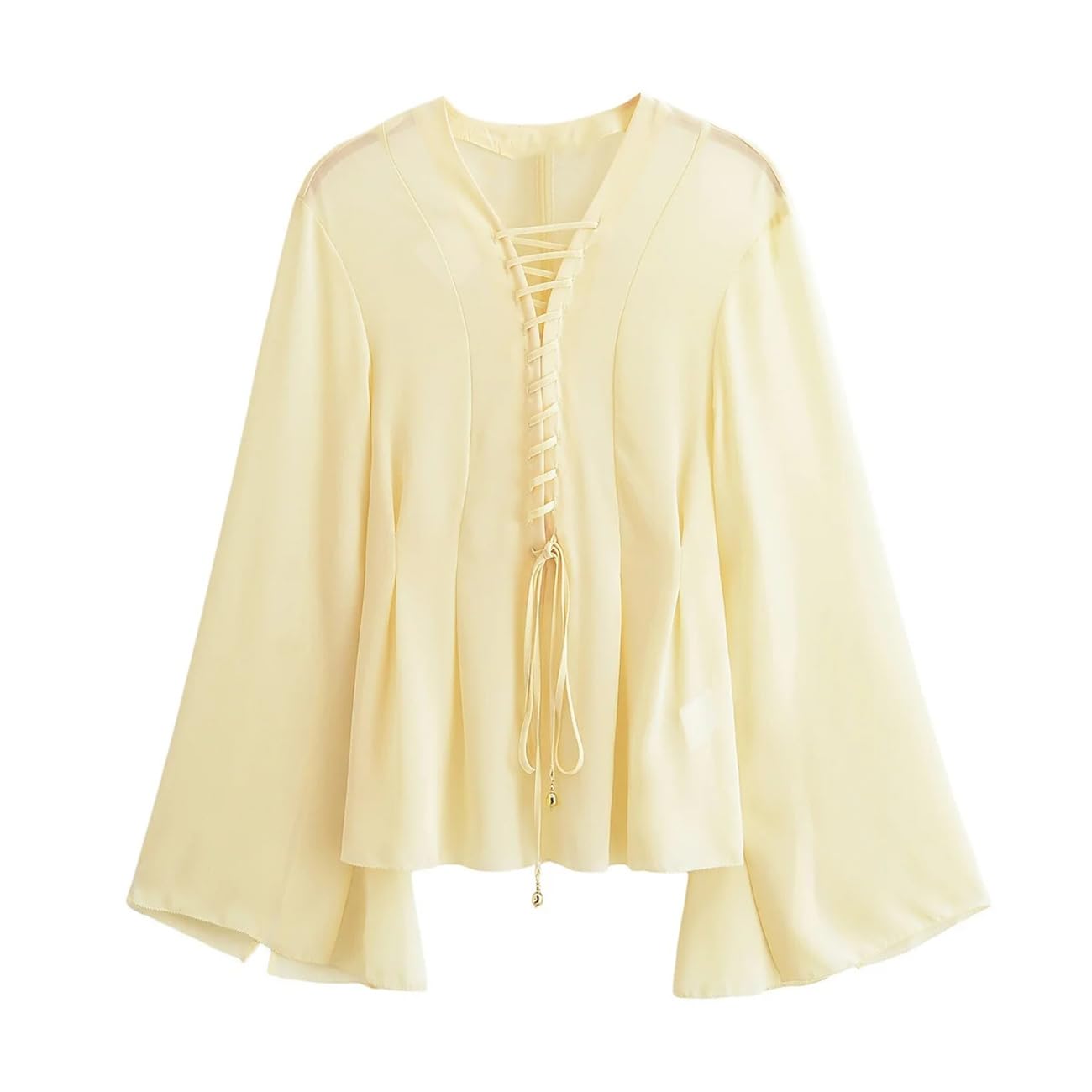 Camisa de manga larga para mujer, con cordones, de gasa, holgada, informal, a la moda