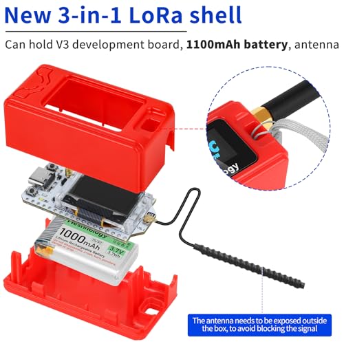 Image of 2 Pack Case for ESP32 LoRa V3 Module Board Device Antenna OLED Protection Case with Type C and Copper Tube Antenna Interface (N30 Version, Red)