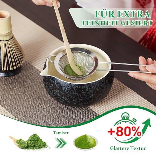 Matesen Matcha Set Schwarz, 5-teiliges Matcha Besen Set,Premium Starter Set, Matcha Tee Set mit Sieb Chawan und Besen… – Ansicht 3