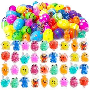 36 Pack Prefilled Easter Eggs with Fidget Toys Isinde Printed Bright Easter Eggs with Variety Easter Stress Balls Great for Easter Basket Stuffers Easter Egg Fillers Gifts