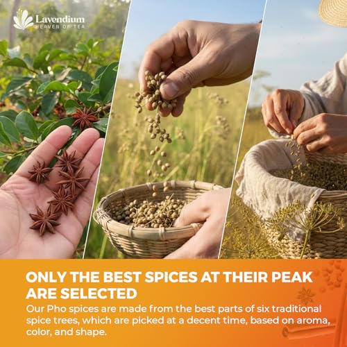 Image of Lavendium, Premium Pho Spice Kit, 4.5 oz Bag (Pack of 3), 100% Natural & Pure, No Preservatives, Gluten Free, Non-GMO, Vegan, Perfect for Beef Pho, Chicken Pho, Vegan Pho, Authentic Vietnamese Pho Bac