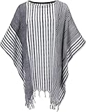 taille unique: 40 - 50 GURU SHOP Caftan, tunique style Ibiza, caftan de plage rayé, pour femme, noir, synthétique, taille : taille unique, Noir/argenté, taille unique