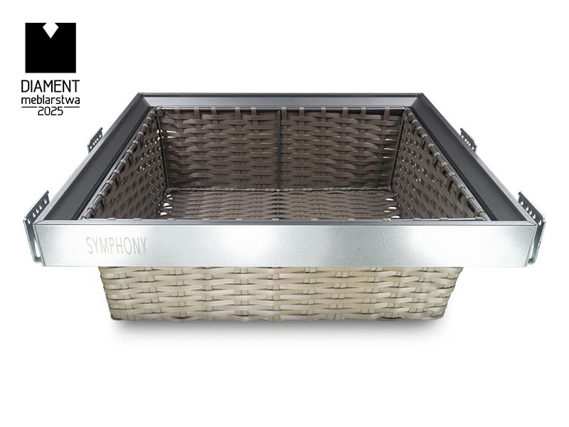 ATM Kosz Rattanowy Wysuwany do Szafy i Garderoby - Pełny Wysuw z Cichym Domykiem - Udźwig 35 kg - Regulacja Szerokości 664–714 mm - Rattan + Aluminium - Antracyt
