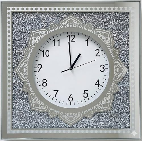 ICE Armor 20" H Metallic Silver and Black, Modern Mandala Pattern Square Wall Clock Decorative Wall Timepiece Adds Timeless Charm to Any Room Unique Gift Idea by ICE ARMOR - Used condition - US$20.79