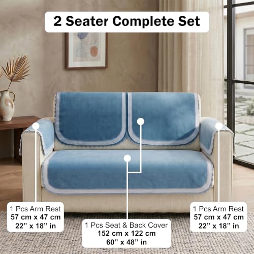 Image of Story@Home Sofa Set 5 Seater Cover Full | Sofa Covers 3 Seater and 2 Seater - 3+2 Sofa Cover Configuration | Sofa Mat with Sofa Back Covers and ArmRest Covers - Shades of Blue