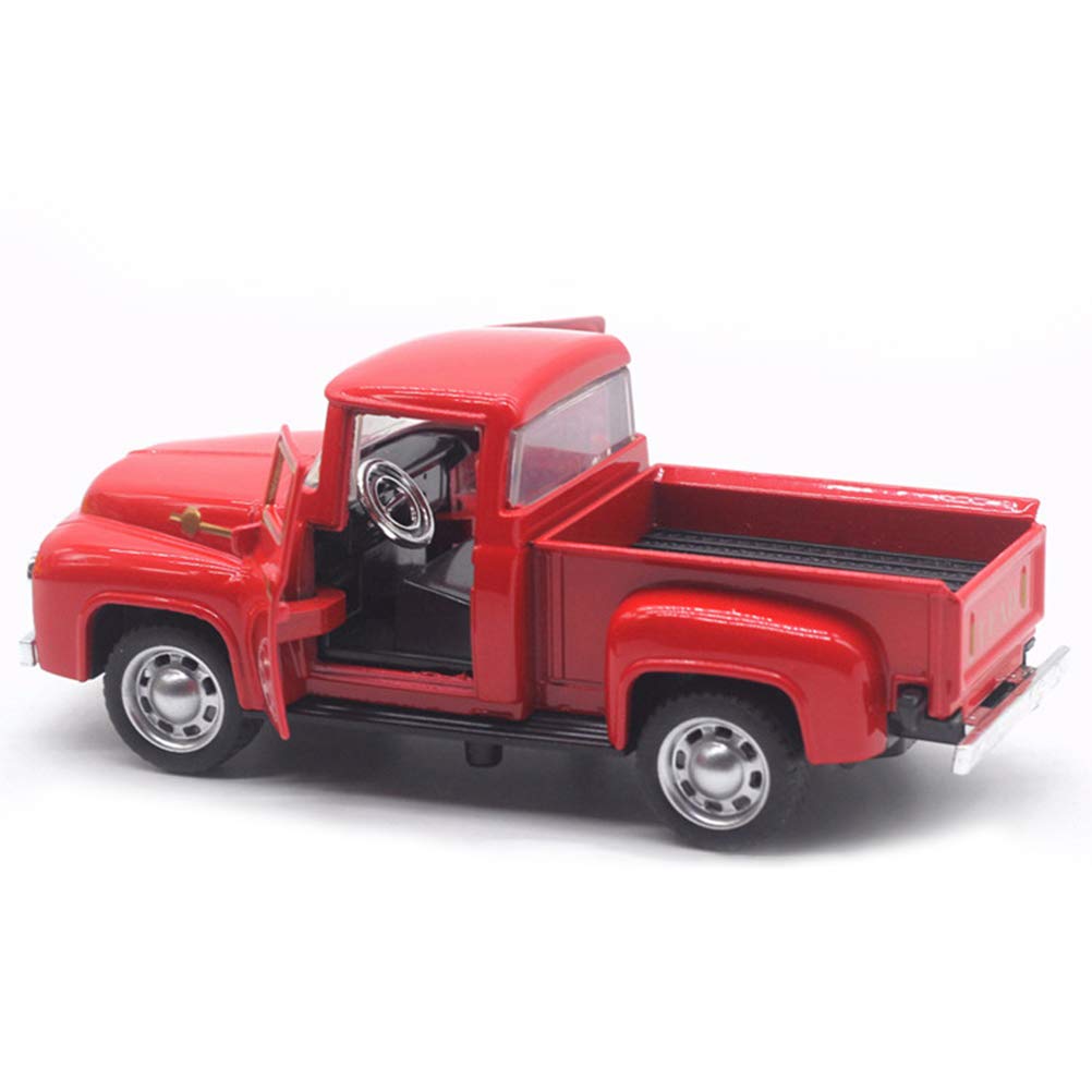 Metal Red Truck Model Christmas Decoration Vintage Metal Car Cool Metal Holiday Truck Table Top Ornament Decoration (Red)