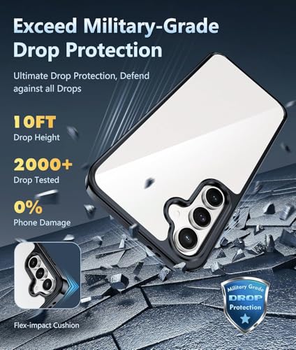 Image of ClearBlack Transparent Back Cover for Samsung Galaxy S24 FE, Anti-Yellow Clear Polycarbonate Hard Back with Black TPU Bumper, Shockproof Hybrid Case, Anti-Scratch 360 Protection Cover