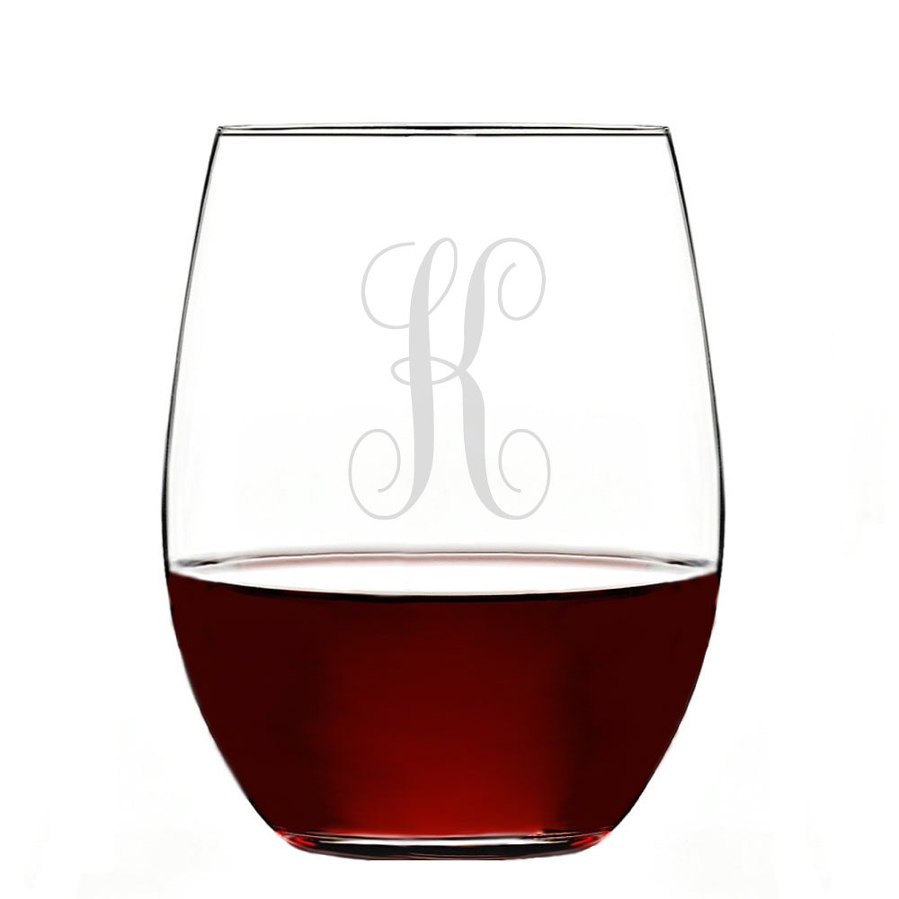 Abby Smith Lavish Style Initial Engraved 15 ounce Stemless Wine Glass, Letter K