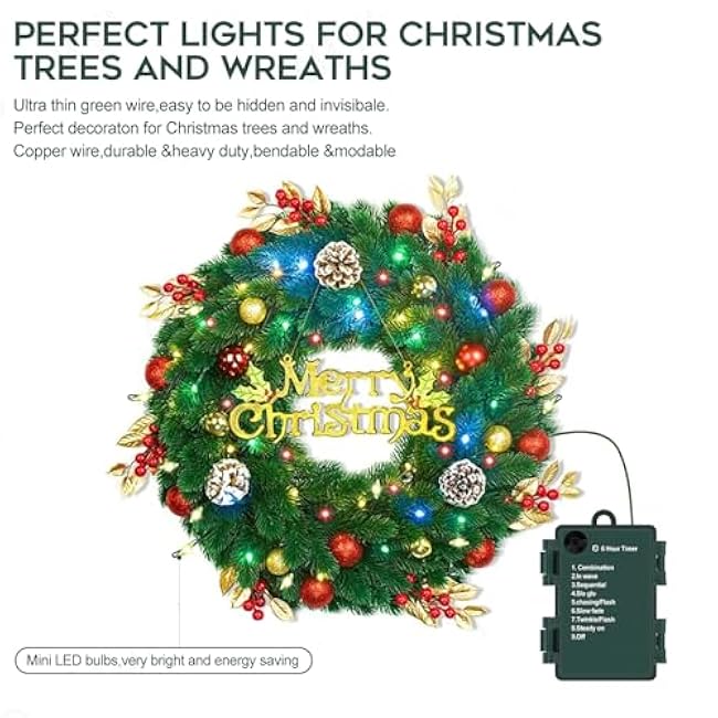 Outdoor Fairy Lights Battery Operated,10 Feet100LED Green Copper Wire Cluster Lights with Timer, Twinkle Firecracker Mini String Light, for Christmas Tree Wreath Wedding,Multicolor